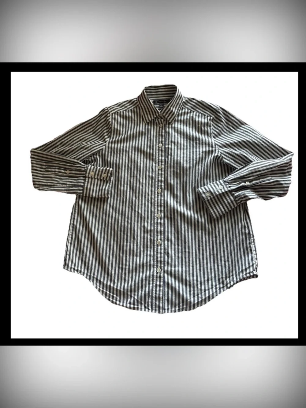 Banana Republic Gray & White Striped Long-Sleeve Dress Shirt